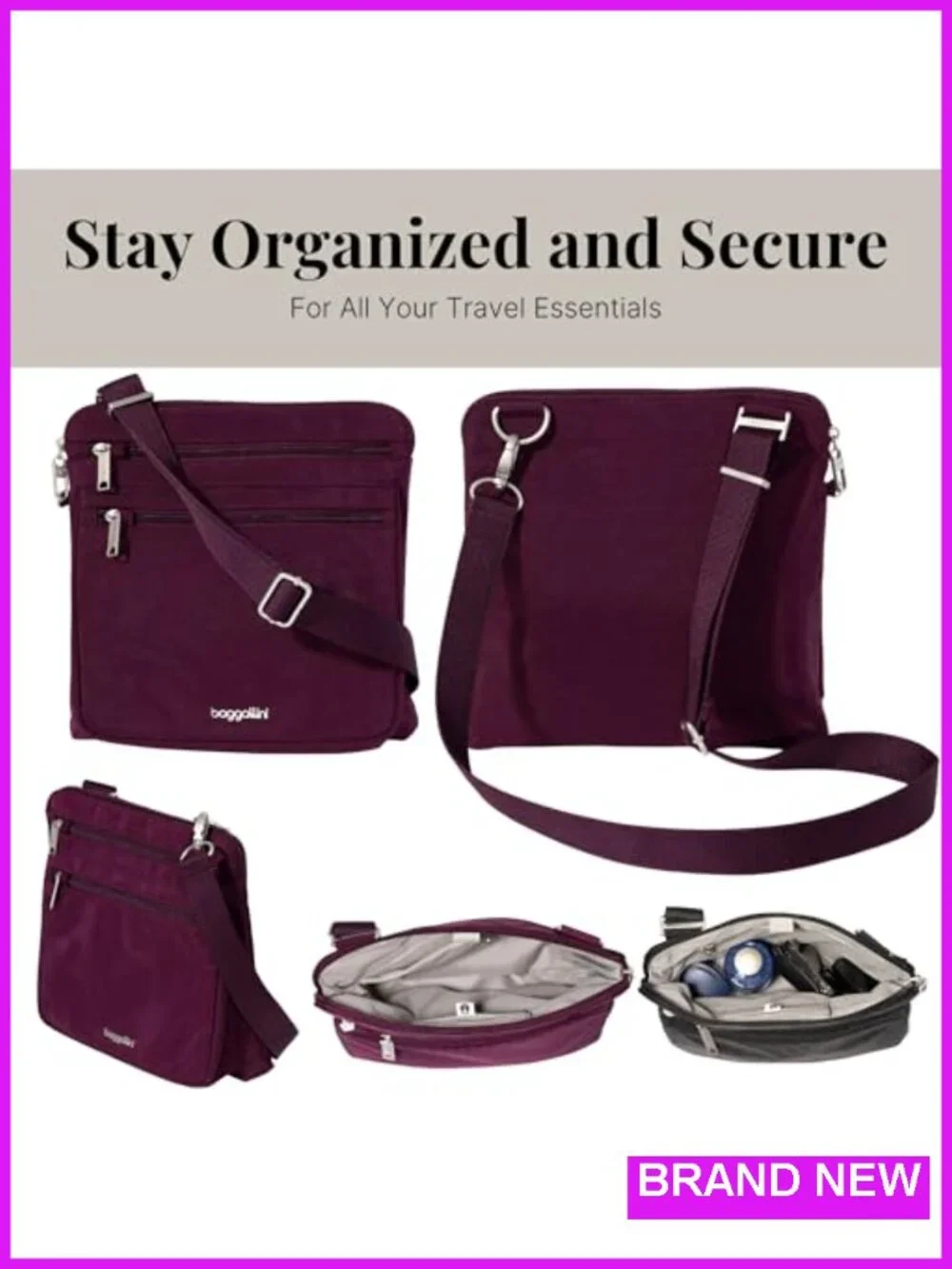 Large Anti-Theft Crossbody Bag RFID Blocking Cut-Resistant Strap